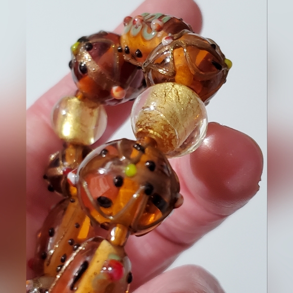 Vintage murano lampwork lamp beads venetian Italy bracelet amber gold foil beads - Picture 13 of 13